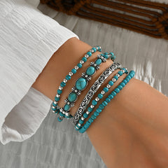 Beaded Bow Bracelet Set Vintage Turquoise Bracelet 5-Piece Set