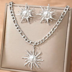Fashion Sunflower Premium Necklace Earrings Two Piece Set
