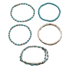 Beaded Bow Bracelet Set Vintage Turquoise Bracelet 5-Piece Set