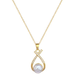 Womens Light-Luxury Cross-Design Diamond-Encrusted Pearl Necklace Set