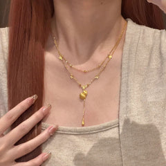 Double-Strand Chain Necklace With Fu Lu Blossom Tassels