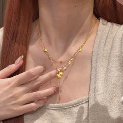 Double-Strand Chain Necklace With Fu Lu Blossom Tassels