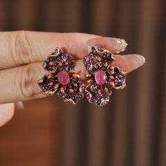 Vintage Floral Rhinestone Stud Earrings with S925 Silver Post