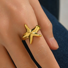 18K Gold-Plated Stainless Steel Starfish Ring – Minimalist Beach Style