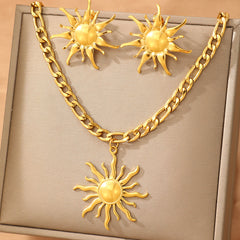 Fashion Sunflower Premium Necklace Earrings Two Piece Set