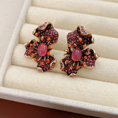Vintage Floral Rhinestone Stud Earrings with S925 Silver Post
