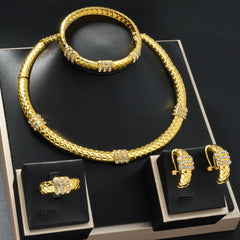 Chinese-style Diamond-studded Ring Bracelet Necklace And Earring Set