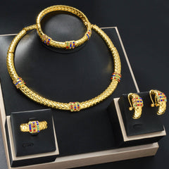 Chinese-style Diamond-studded Ring Bracelet Necklace And Earring Set