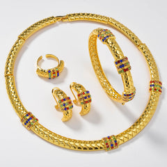 Chinese-style Diamond-studded Ring Bracelet Necklace And Earring Set