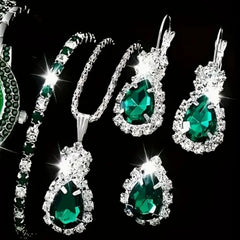 Rhinestone Light Blue Necklace Earrings And Ring Four-piece Set