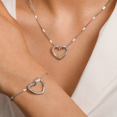 Stainless Steel Hollow Heart Necklace And Bracelet Set