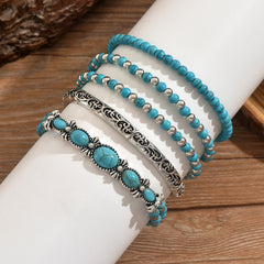 Beaded Bow Bracelet Set Vintage Turquoise Bracelet 5-Piece Set