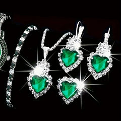 Rhinestone Light Blue Necklace Earrings And Ring Four-piece Set