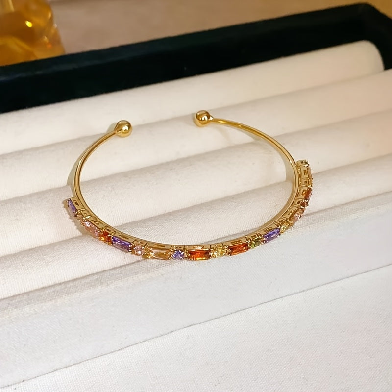 Women's Elegant Open Bangle, Light Luxury Versatile Colorful Bracelet, Ideal Gift For Ladies