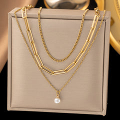 French-Style Heart Tassel Titanium Steel Necklace